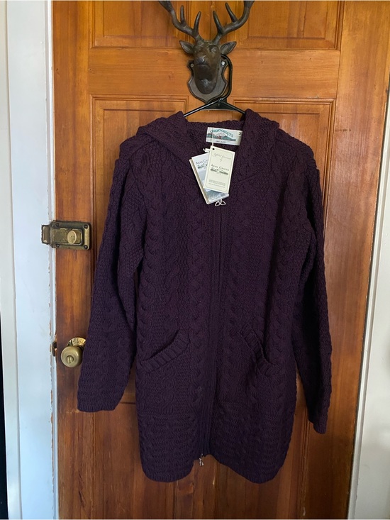 Aran Crafts Sweaters - Aran Crafts Purple Cable-Knit Hooded Zip Cardigan